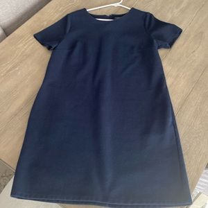 Navy blue short sleeve women’s cotton polyester spandex blend dress, size 14p.